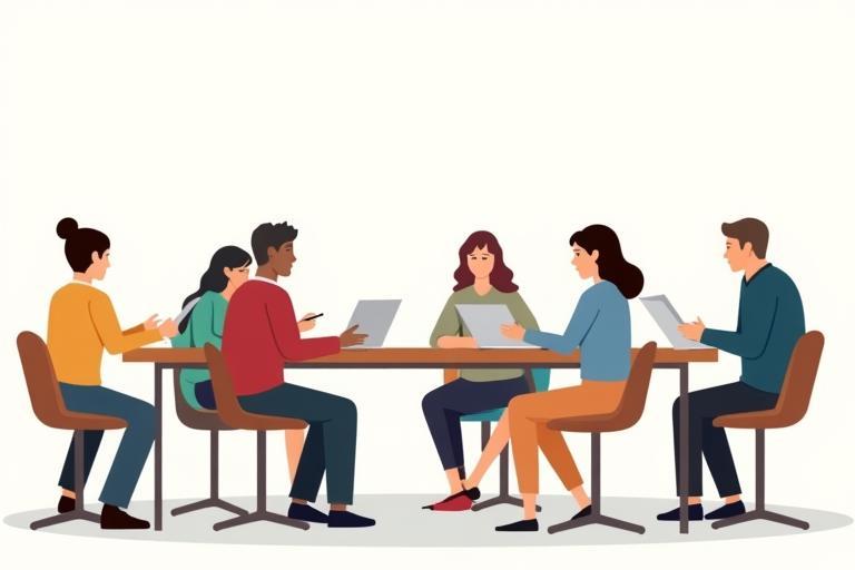 A diverse group of people collaborating around a table, representing teamwork and learning.